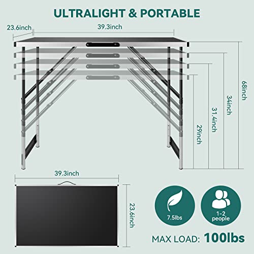 Coobi 24" x 39.5" Folding Table,Ultralight Collapsible with Handle, Height Adjustable,Wooden Desktop for Picnic,Beach,Camp,Travel
