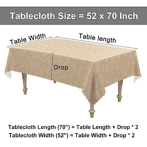 smiry Waterproof Vinyl Tablecloth, Rectangle Heavy Duty Table Cloth, Wipeable Table Cover for Kitchen and Dining Room (Beige, 52" X 70")