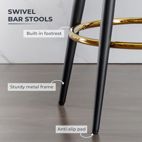 ELIASER 24“ Bar Stools Set of 2 for Kitchen Island, Counter Height Bar Stools Set of 2 Modern Velvet Armless, Swivel Round with Golden Metal Footrest for Dining Room Coffee Shop, Grey