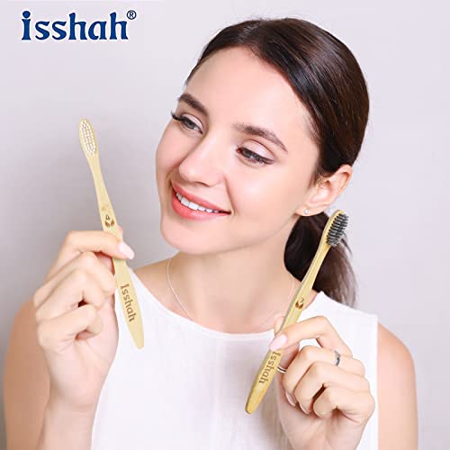Isshah Biodegradable Eco-Friendly Natural Bamboo Charcoal Toothbrushes - 12 Count