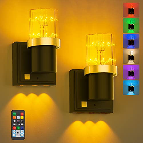 Anerbili Wall Sconces Set of 2, Modern LED Wall Light Dimmable with Remote Control, White and Color Glow, Wall Mounted Sconces Lighting Hardwired for Living Room Bedroom Hallway 10W 700 Lumen