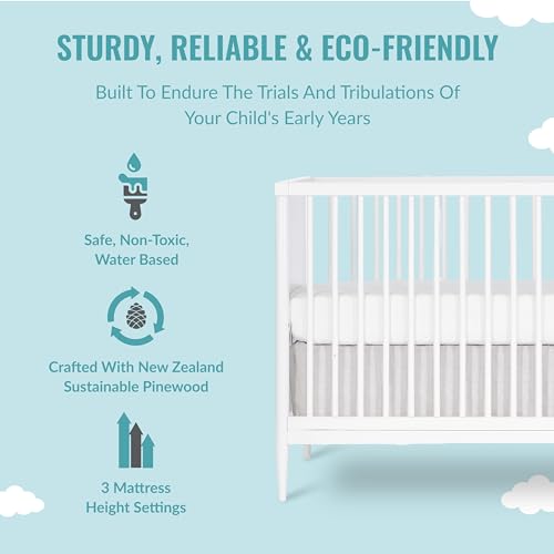 Dream On Me Clover 4-in-1 Modern Island Crib with Rounded Spindles in White, Convertible Crib, Mid-Century Meets Modern, Coordinates with The Clover Changing Counter
