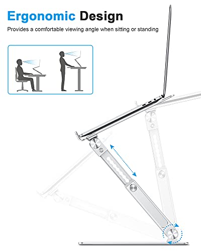 OMOTON Adjustable Laptop Stand for Desk, Ergonomic Computer Stand, Portable Laptop Riser for Standing Height up to 20" Compatible with MacBook Air/Pro, Dell and All Laptops 10-17 inch, Silver
