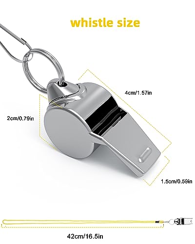 JANREAY Stainless Steel Sports Coach Whistles with Lanyard, Whistle Lanyard for Football Coaches and Sports, Referees, Loud Crisp Sound Whistle-Yellow-08310169