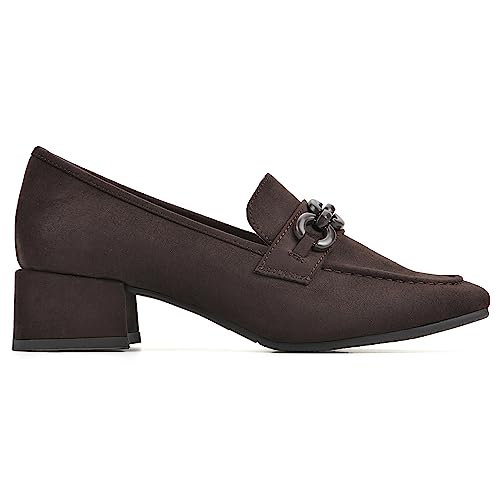 CLIFFS BY WHITE MOUNTAIN Women's Shoes Quinbee Block Heeled Loafer, Dk Brown/Suedette, 8 M