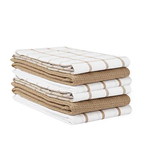 LANE LINEN Kitchen Towels Set - Pack of 6 Cotton Dish Towels for Drying Dishes, 18”x 28”, Kitchen Hand Towels, Tea Towels, Premium Dish Towels for Kitchen, Quick Drying Kitchen Towel Set - Beige