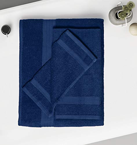 GLAMBURG Ultra Soft 8-Piece Towel Set - 100% Pure Ringspun Cotton, Contains 2 Oversized Bath Towels 27x54, 2 Hand Towels 16x28, 4 Wash Cloths 13x13 - Ideal for Everyday use, Hotel & Spa - Navy Blue