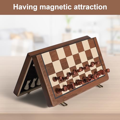 DAWEN LONE 15" Chess Set,Chess Board,Magnetic Wooden Chess Board,Augment 2 Queen,Folding Board Individual Piece Storage Slot and Storage Bag,Suitable for Beginners All Chess Lovers