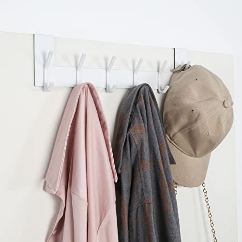 SKOLOO Over The Door Hook White, Door Coat Rack for Entryway, Over Door Towel Hook for Bathroom, Stainless Steel Door Coat Hook for Hanging Backpack, Jacket, Robes, Purse