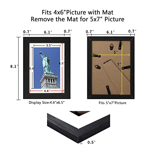 BAIJIALI 5x7 Picture Frame Black Wood Pattern with HD Plexiglass,Display Pictures 4x6 with Mat or 5x7 Without Mat, Horizontal and Vertical Formats for Wall and Table Mounting,2 Packs