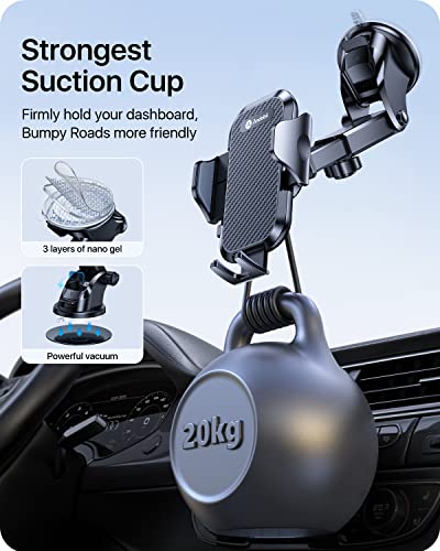 andobil Phone Mount for Car (Bumpy Roads Friendly) Cell Phone Holder Car — Easy Clamp Hands-Free Universal — Compatible with Dashboard-Windshield-Vent iPhone 14 13 12 Pro Max, Samsung S23 All Phones