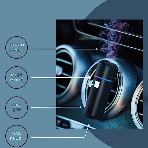 MYZI Car Diffuser Vent Clip - Car Diffusers for Essential Oils, Mini Diffuser for Car, Portable Car Oil Diffusers, Wireless Car Essential Oil Diffuser for Car, Travel Diffuser & 6 Refill Scents
