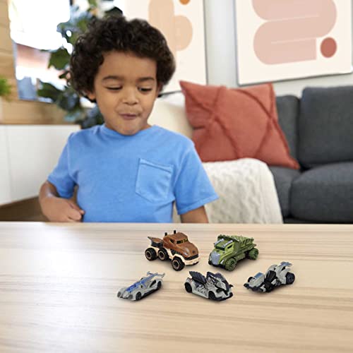 Hot Wheels Jurassic World Dominion Toy Character Cars 5-Pack in 1:64 Scale: Beta, Giganotosaurus, T-Rex, Triceratops & Velociraptor