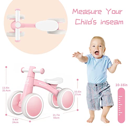 Maysuke Baby Balance Bike Toys for 1 Year Old Boys and Girls Gifts, Toddler Bike 10-24 Month First Birthday Gift with 4 Wheels, No Pedal (Baby Pink)