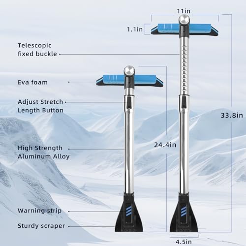 Cimesen 37" Ice Scrapers for Car Windshield Extendable Snow Brush for Car with 360° Pivoting Brush Head for Cars,Trucks, SUVs