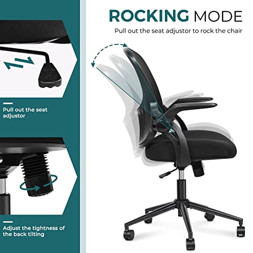 Home Office Chair Ergonomic Desk Chair Mesh Computer Chair Modern Height Adjustable Swivel Chair with Lumbar Support/Flip-up Arms, Black