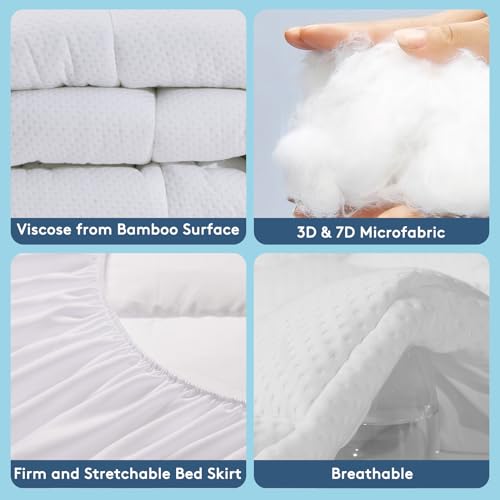 HYLEORY Dual Layer 4 Inch Memory Foam Mattress Topper Twin Size, Breathable & Medium Support, 2 Inch Cooling Gel Memory Foam & 2 Inch Viscose from Bamboo Pillow Top Mattress Pad Cover for Back Pain