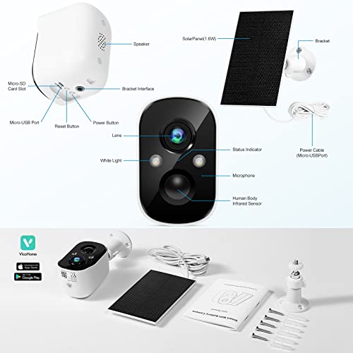 Viseefocu Solar Security Cameras Wireless Outdoor for Home Security, Two Spotlights, 1080P Color Night Vision Battery Powered Camera with 2.4GHz WiFi, PIR, Two-Way Talk, IP66, Cloud/SD