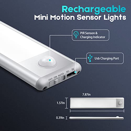 Zikopomi Under Cabinet Lights Motion Sensor, Magnetic Closet Light, Rechargable Wireless Under Cabinet Lighting for Counter, Kitchen, Wardrobe, Cupboard
