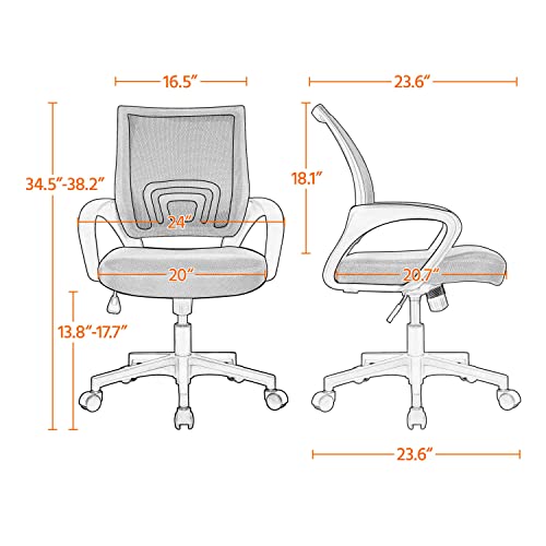 Yaheetech Office Chair Ergonomic Computer Chair Mid Back Adjustable Desk Chair with Lumbar Support Armrest, Swivel Mesh Task Gaming Chair for Home Office Work Study, Black
