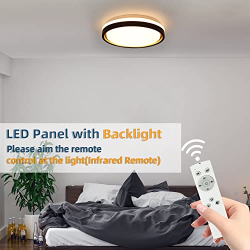 Hurrah LED Ceiling Light Fixture with Remote Control - 17W Flush Mount Dimmable Ceiling Lamp Black Round 2700K-6500K 11.8in Close to Ceiling Lighting for Bedroom Living Room Hallway Kitchen
