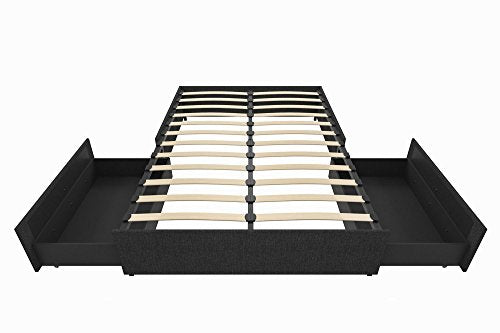 DHP Maven Upholstered Platform Bed for Raised Mattress Support with Underbed Storage Drawers, No Box Spring Needed, Queen, Gray Linen