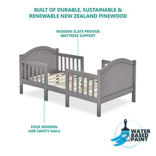 Dream On Me Portland 3 In 1 Convertible Toddler Bed in Steel Grey, Greenguard Gold Certified, JPMA Certified, Low To Floor Design, Non-Toxic Finish, Pinewood