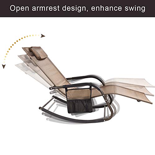 Wostore Rocking Lounger Patio Chaise Sunbathing Chair with Recliner Movable Sleep Bed Included Pillow and Breathable Texteline Farbic-Brown