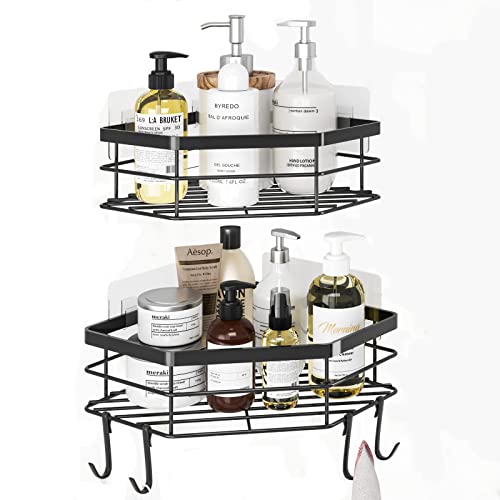 Harnidipa Corner Shower Organizer Sturdy 2-Pack Corner Shower Caddy with Adhesive and Hooks - Waterproof and Rustproof Shower Shelves