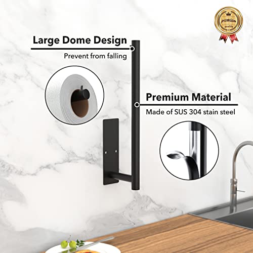 Paper Towel Holder Under Cabinet - Self-Adhesive or Drilling, Matte Black Paper Towel Holder Wall Mount, Towel Rack for Kitchen Organization and Storage, Stainless Steel Kitchen Paper Roll Holder