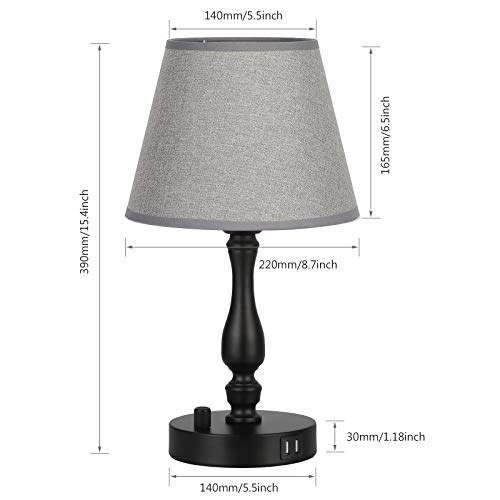 JS NOVA JUNS Set of 2 Table Lamps with 2 USB Charging Ports, Modern Bedside Nightstand Lamps for Bedroom Living Room Office College Dorm, Grey