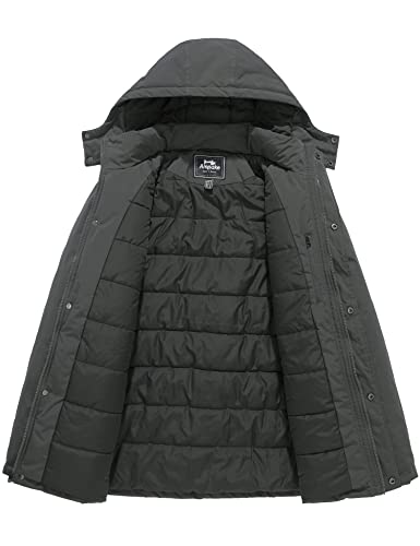 Ampake Men's Thicken Puffer Coats Parka Winter Jackets With Removable Hood (Grey,L)