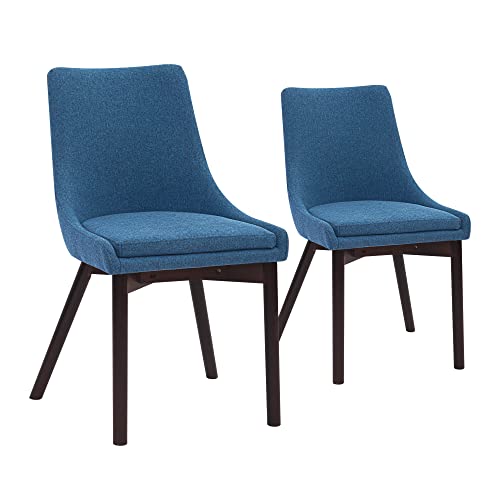 CangLong Upholstered Fabric Chairs and Solid Wood Legs for Kitchen Dining Bedroom Living Room, Set of 2, Blue
