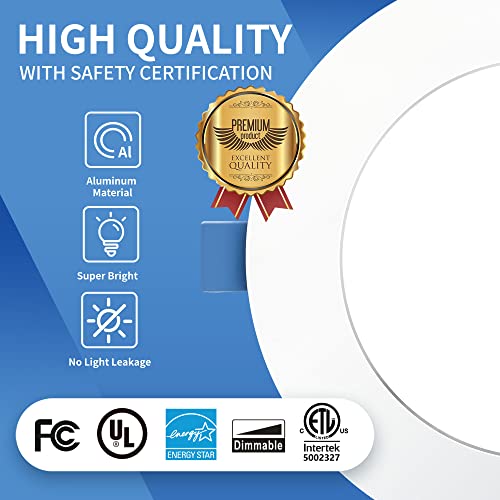 Deruce Lum 6 Pack 4 Inch 3000k Ultrathin Led Recessed Light, Superbright recessed Lighting 4 inches led recessed Light for Living Room Bedroom Kitchen Hallway 9W 750lm- ETL & Energy Star Certified