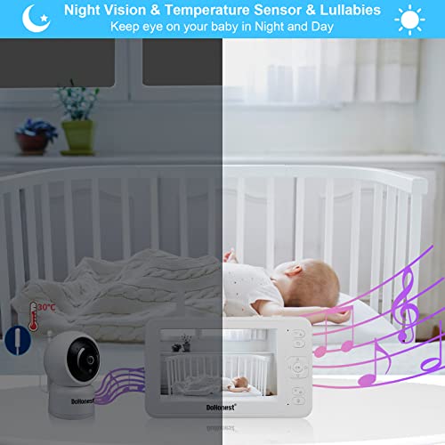 DoHonest Baby Monitor HD 1080P Camera Audio Home Wireless 5” Display Infant Video Monitoring Remote Pan Tilt Infrared Night Vision 1000ft Range Temperature Sensor S06