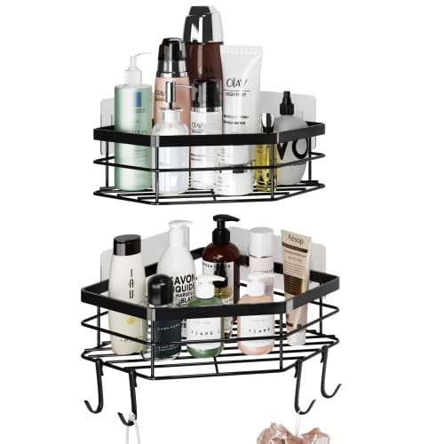 Harnidipa Corner Shower Organizer Sturdy 2-Pack Corner Shower Caddy with Adhesive and Hooks - Waterproof and Rustproof Shower Shelves