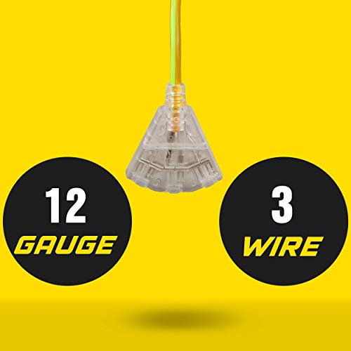 ReelWorks Extension Cord Reel Retractable 12AWG x 50' Foot 3C/SJTOW Glow Strip Cable and Lightup Triple Tap Connector Advanced Slow Retraction Technology (SRT)