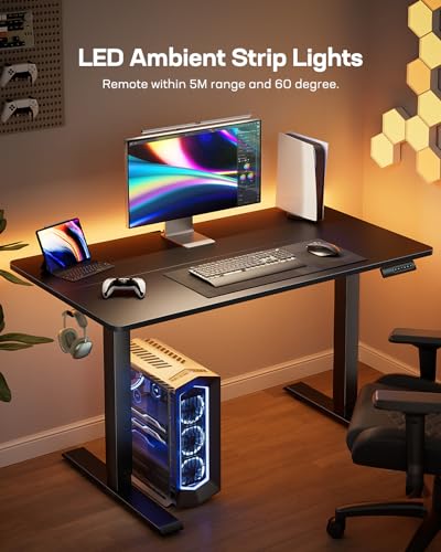 Marsail Electric Standing Desk, 48 * 24 Inch Height Adjustable Sit Stand up Desk with 3 Memory Preset, Headphone Hook Computer Desk Workstation for Home Office, Treadmill Pad