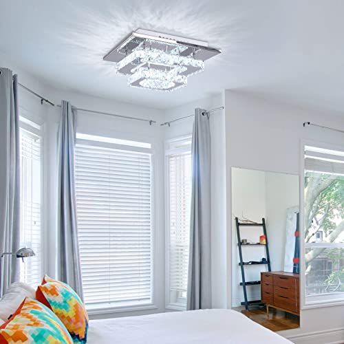 Cainjiazh Mini Chandelier LED Crystal Ceiling Light 2 Layers Flush Mount Ceiling Light Modern Chandelier Lighting for Hallway Staircase Kitchen Bathroom (Cool White)