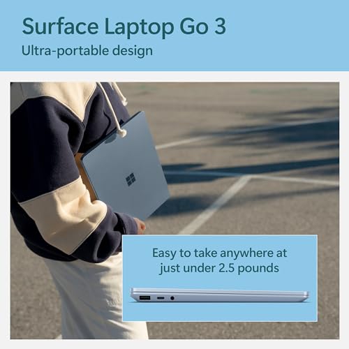Microsoft Surface Laptop Go 3 (2023) - 12.4" Touchscreen, Thin & Lightweight, Intel Core i5, 8GB RAM, 256GB SSD SSD, with Windows 11, Ice Blue Color