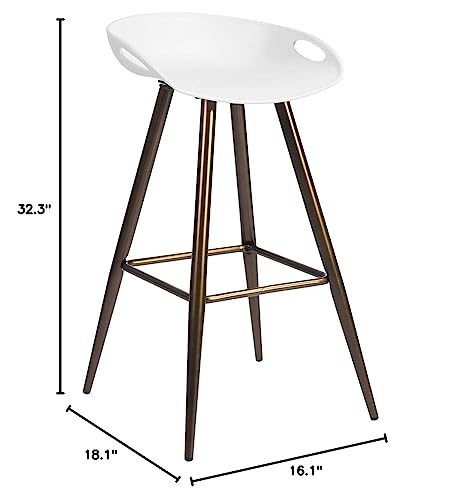 Homy Casa Inc Set of 2 Modern Simple Bar Stools,32.3" Counter Height Bar Stools Bar Chair with Low Backrest&Footrest for Home Bar Kitchen Dining Room Living Room Pub, White & Bronze