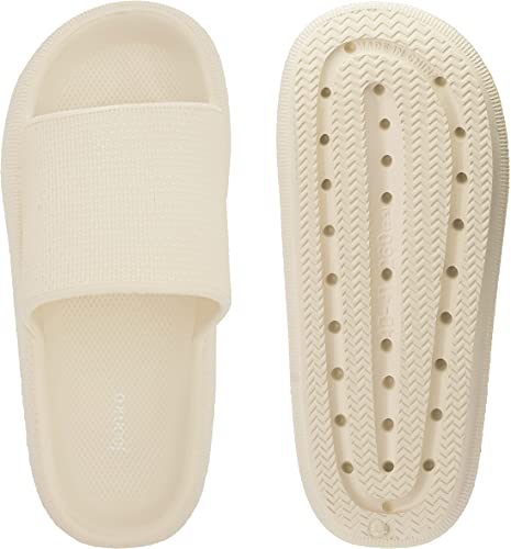 Joomra Shower Slippers for Women Mens Massage Foam Pillow House Shower Bath Bathroom Home Platform Sandals Slipers Cushion Cloud Slides for Ladies Female Male Sandles Beige 39-40