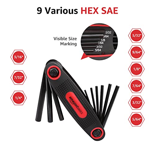 Amazon Basics Folding Hex Key Set - 3-Pack, Metric/SAE/Star