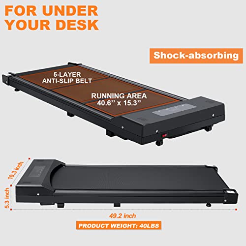 Under Desk Treadmill Walking Pad Walking Treadmill Portable Desk Treadmill Slim Walking Running for Home Office Exercise, Remote & LED Display - Black