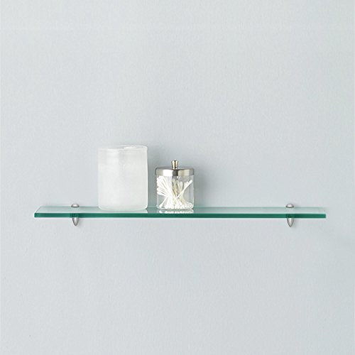 Fab Glass and Mirror Rectangle Floating Glass Shelve, 6"x18" Inches, 3/8 Thick Clear Glass with Flat Polished Edge-โEasy Installation with Screws, and Peacock Chrome Finish Brackets
