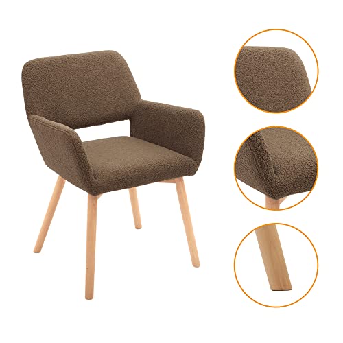 CangLong Velvet Leisure Modern Living Dining Room Accent Arm Chairs Club Guest with Solid Wood Legs, Set of 2, Brown