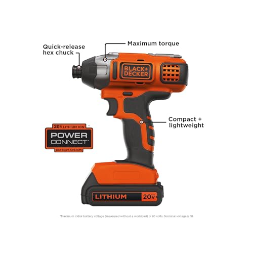 BLACK+DECKER 20V MAX* POWERCONNECT 1/4 in. Cordless Impact Driver Kit (BDCI20C)