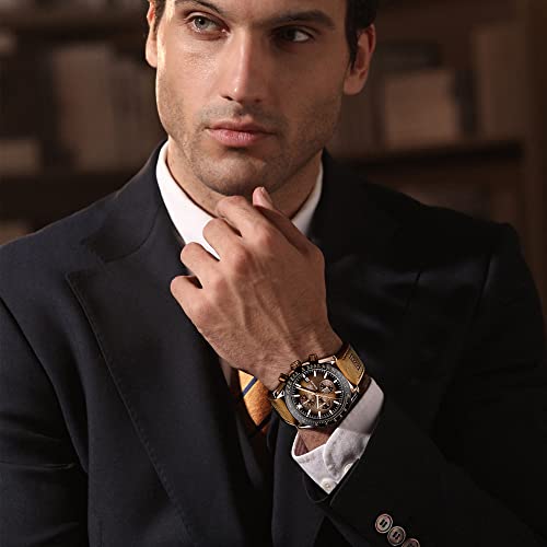 BENYAR Mens Watches Quartz Movement Chronograph Leather Strap Fashion Business Sport Design 30M Waterproof Scratch Resistant Elegant Gifts for Men