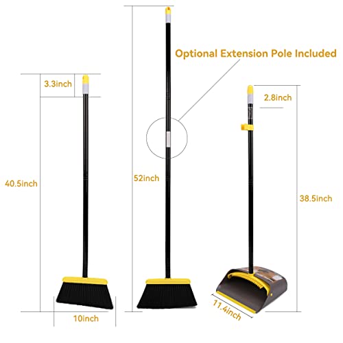 Broom with Dust Pan,Stand up Dust Pans with Long Handle 40"/52" Broom and Dustpan Combo Set for Home Kitchen Shop Indoor Commercial Heady Duty Upright Lobby Dustpan