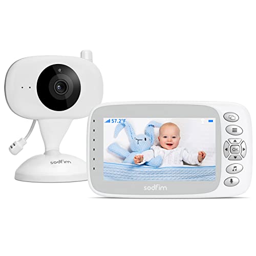 sodfim Baby Monitor with Camera and Audio 720P, 4.3" Baby Camera Monitor No WiFi, 4X Zoom, 1000FT Long Range, Night Vision 360° Rotation Wireless Video Baby Monitor